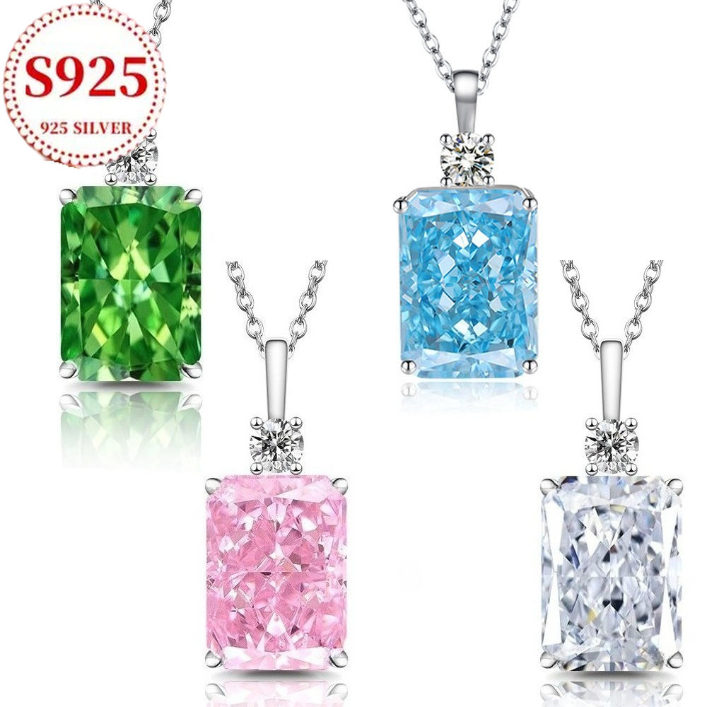 Princess Ice-Cut Necklace with 7-Carat Pink Square Pendant